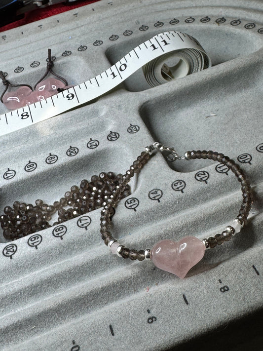 Grounded Heart Bracelet – Rose Quartz & Smoky Quartz in Sterling Silver